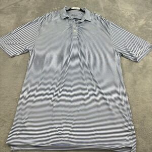 Straight Down Polo Golf Shirt Mens XL Blue White Stripe Classic Stretch Athletic